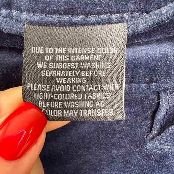 Well Worn Dark Blue Velour Pants Womens 14 Tapered Velvet Preppy Fall Winter - Picture 3 of 9